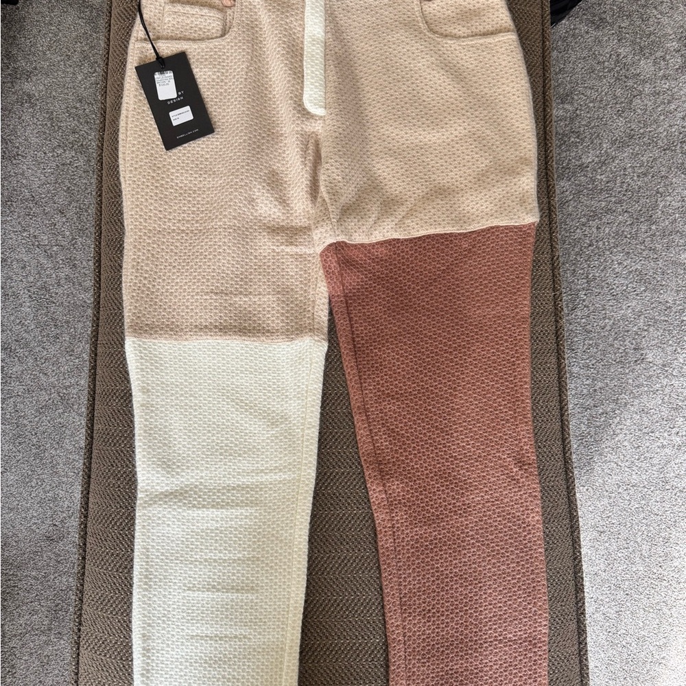 Embellish Knitted Colorblock Textured Pants Sz 38